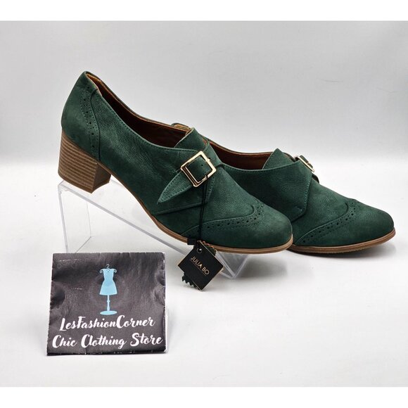 NWT Julia Bo Women's Green Leather Duke Pumps Heel Monk Shoes Sz 9.5 (40) 2974 - Picture 11 of 16